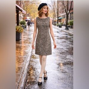 Talbots Collection 8P Tweed Sleeveless Shift Dress Brown Wool Blend Career